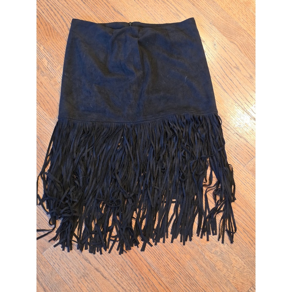 WYLDR Black Faux Suede Fringe Mini Skirt WAW15D336-001-S Size Small